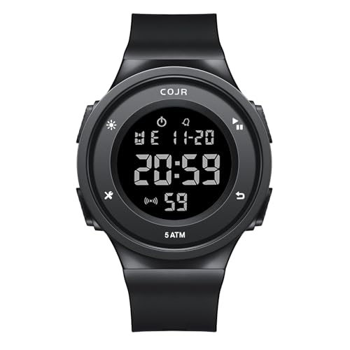 【COJR】腕時計 メンズ デジタル ランニングウォッチ 50メート防水 多機能付き スポーツウォッチ 日付 曜日 アラーム ストップウォッチ LED表示 シンプル アウトドア おしゃれ 男女兼用 日本語と英語説明書付き (ブラック Ⅰ)